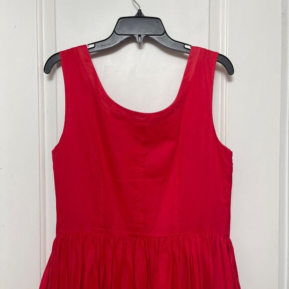 J. Peterman Red Sleeveless Scoop Neck Cotton Fit & Flare Midi Dress Size 14 - Picture 6 of 9